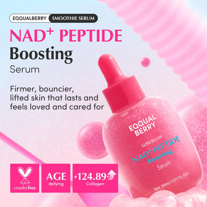 EQQUALBERRY NAD+ Peptide Boosting Serum Double Pack | 14 Peptide Serum for Face, Neck & Body | Niacinamide 2% & Vegan Collagen for Anti-Aging, Firming&Lifting | Korean Skincare, 1.01 fl oz (Pack of 2)