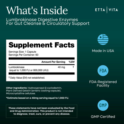 Nattokinase 4000 FU Serrapeptase 240000 SPU Lumbrokinase 2000 FU, 60 Ct | Triple enzyme complex in delayed-release capsules for digestion, gut health & daily energy, non-GMO, gluten free, made in USA