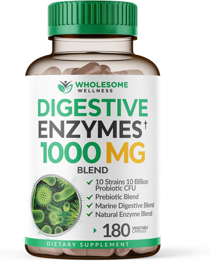 Wholesome Wellness Organic Probiotics 100 Billion CFU + Digestive Enzymes 1000mg with Prebiotics Bundle