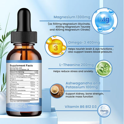 2 Pack Triple Magnesium Complex Liquid Drops Strawberry & Grape Flavor