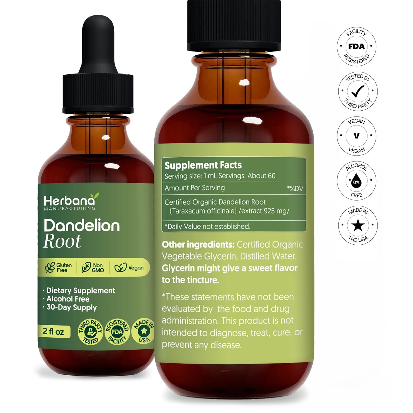 Dandelion Root 2 fl oz Liquid Extract - Natural Herbal Supplement for Cleansing, Digestive Function & Immunity - Organic Taraxacum officinale - Family Size