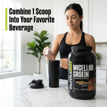 NutraBio Casein Protein Powder, Micellar Casien Powder, 25g Slow Digesting Protein, Helps Keep You Full, Overnight Muscle Recovery & Growth, BCAA & EAA, Gluten Free, Soy Free, 2lb Strawberry Ice Cream