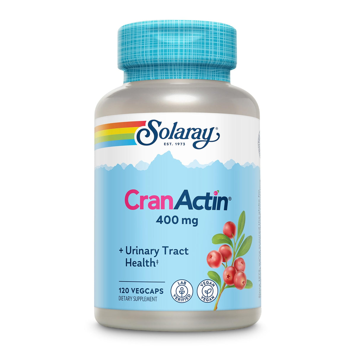 SOLARAY CranActin Cranberry Extract 400 mg - Cranberry Supplements for Women and Men - Bladder and Urinary Tract Health Support with Vitamin C - Vegan, 60-Day Guarantee, 120 Servings, 120 VegCaps