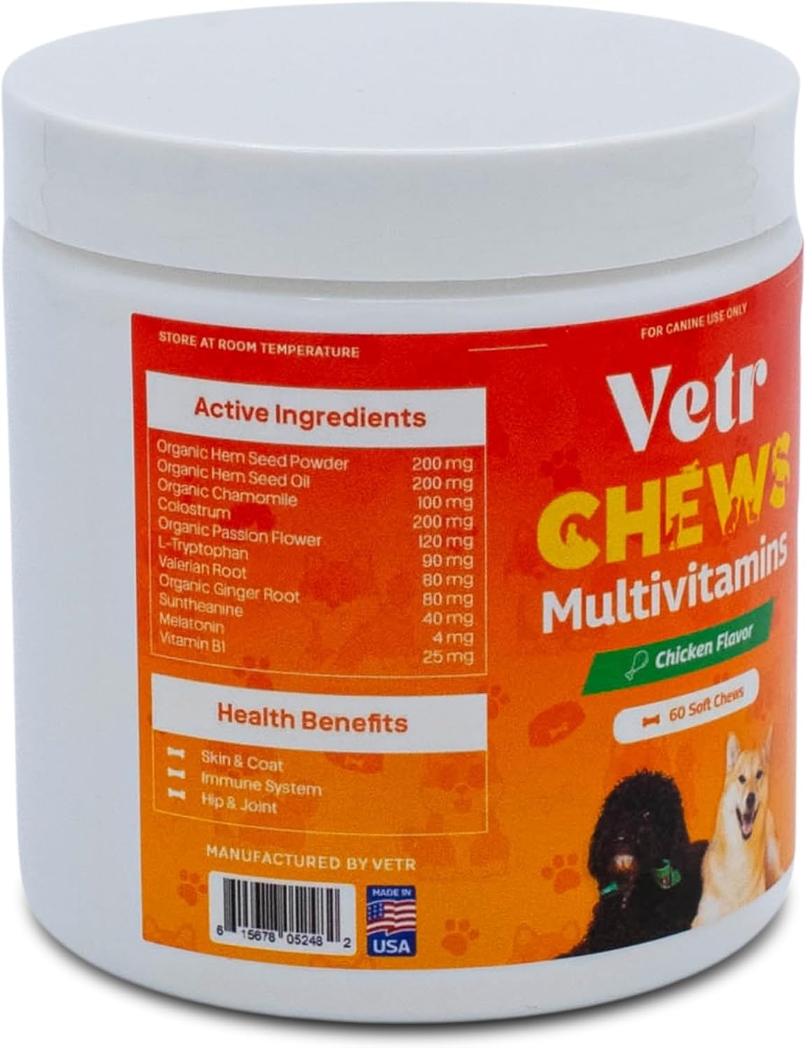Vetr Dog Multivitamin Treats, 60 Chews Chicken Flavor, Daily Pet Dog Vitamins and Supplements with Glucosamine, Chondroitin, & Probiotics, Hip & Joint, Immune Support, & Digestive Care