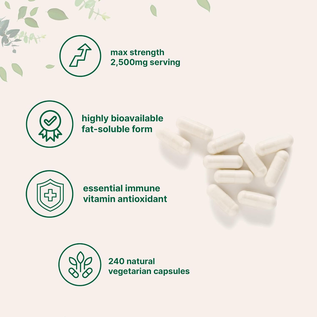 Liposomal Vitamin C 2,500mg, 240 Veggie Capsules | Highly Bioavailable Fat Soluble Form | Immune Support & Antioxidant Supplement | Liposomal Delivery for Superior Absorption | Non-GMO, Gluten Free
