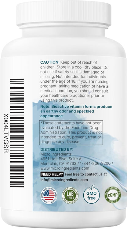 Micro Ingredients Pure Methylated B Complex Vitamins, 240 Capsules | 11-in-1 with Methylfolate, Methylcobalamin B12 & P5P + Fat-Soluble Vitamin C, Choline & Inositol. Filler Free, Non-GMO.