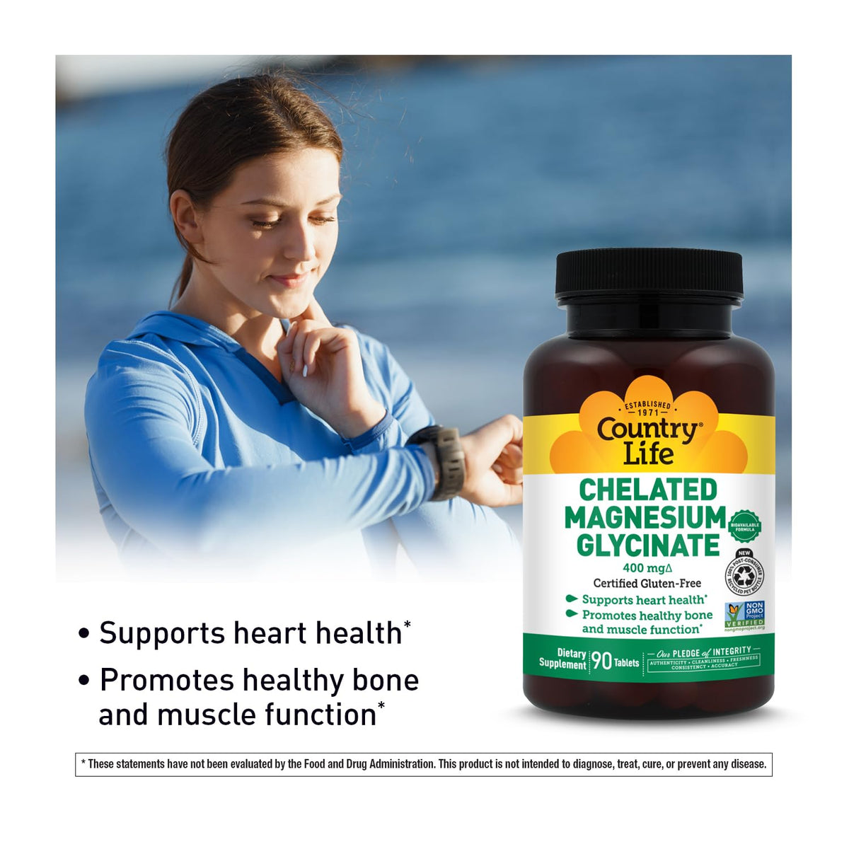 Country Life Chelated Magnesium Glycinate 400 mg, 180 Tablets
