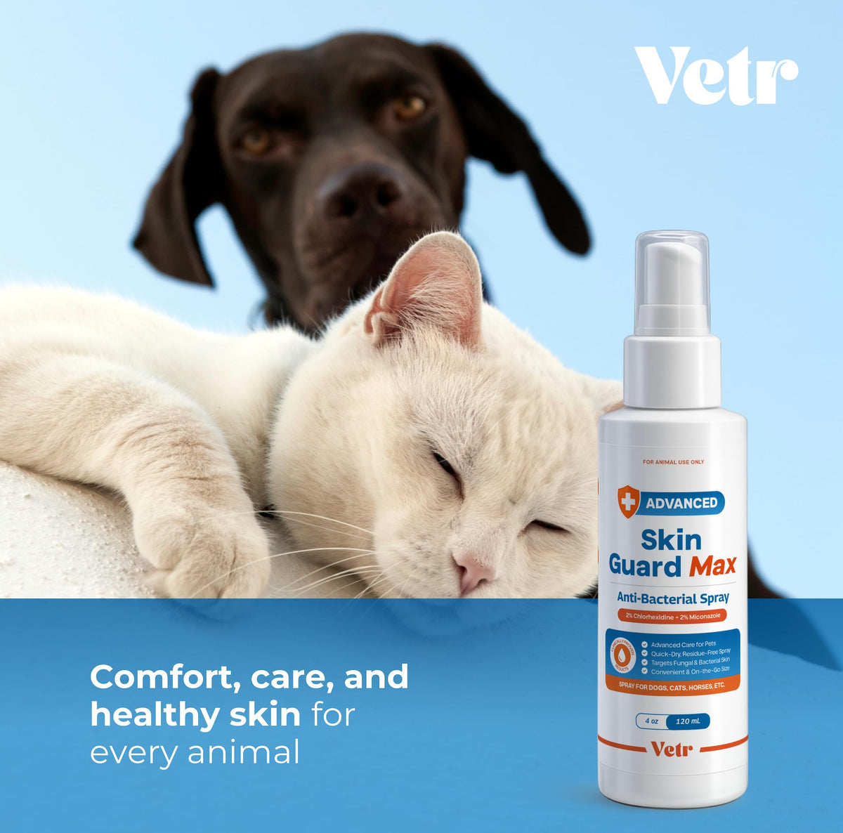vetr Skin Relief Hydrocortisone Spray for Dogs - Topical Support for Itchy Skin and Hot Spots - 4 oz (120mL) - Vet-Formulated in USA