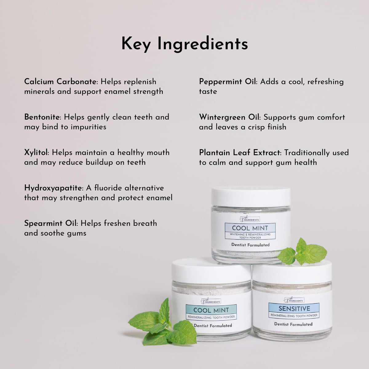 Just Ingredients Remineralizing Tooth Powder - Fluoride-Free, Whitens, Vegan, Clean - 1 oz Whitening