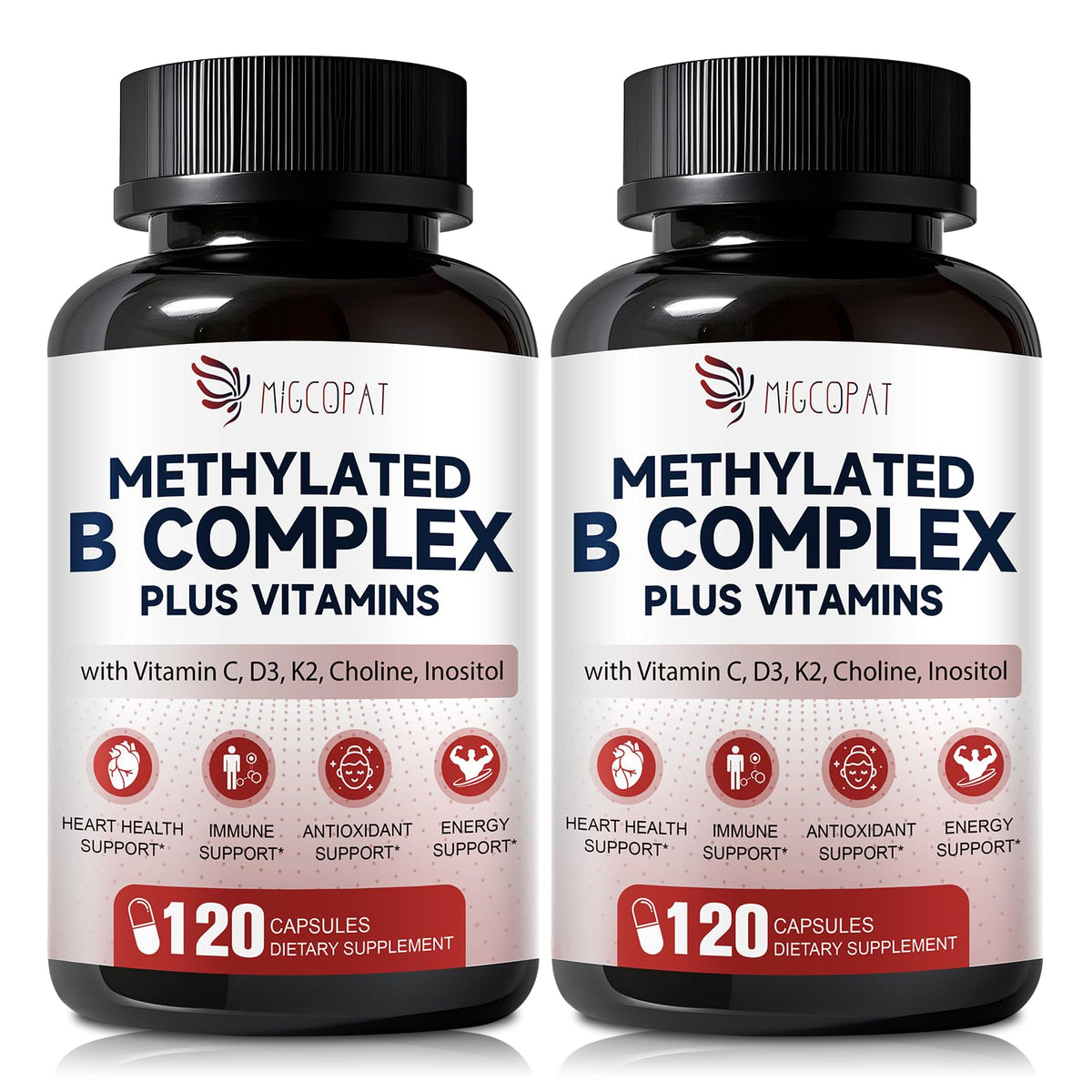 Migcopat 17-in-1 Methylated B Complex, 258,150 mcg Multivitamins, B12 Methylcobalamin, Methylfolate,Vitamin C, Vitamin D3 K2, CoQ10, Biotin, TMG, Methylated Multivitamin for Energy, Brain-120 Capsules