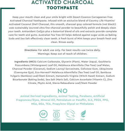 Desert Essence Activated Charcoal Toothpaste, Fluoride Free, 6.25 oz