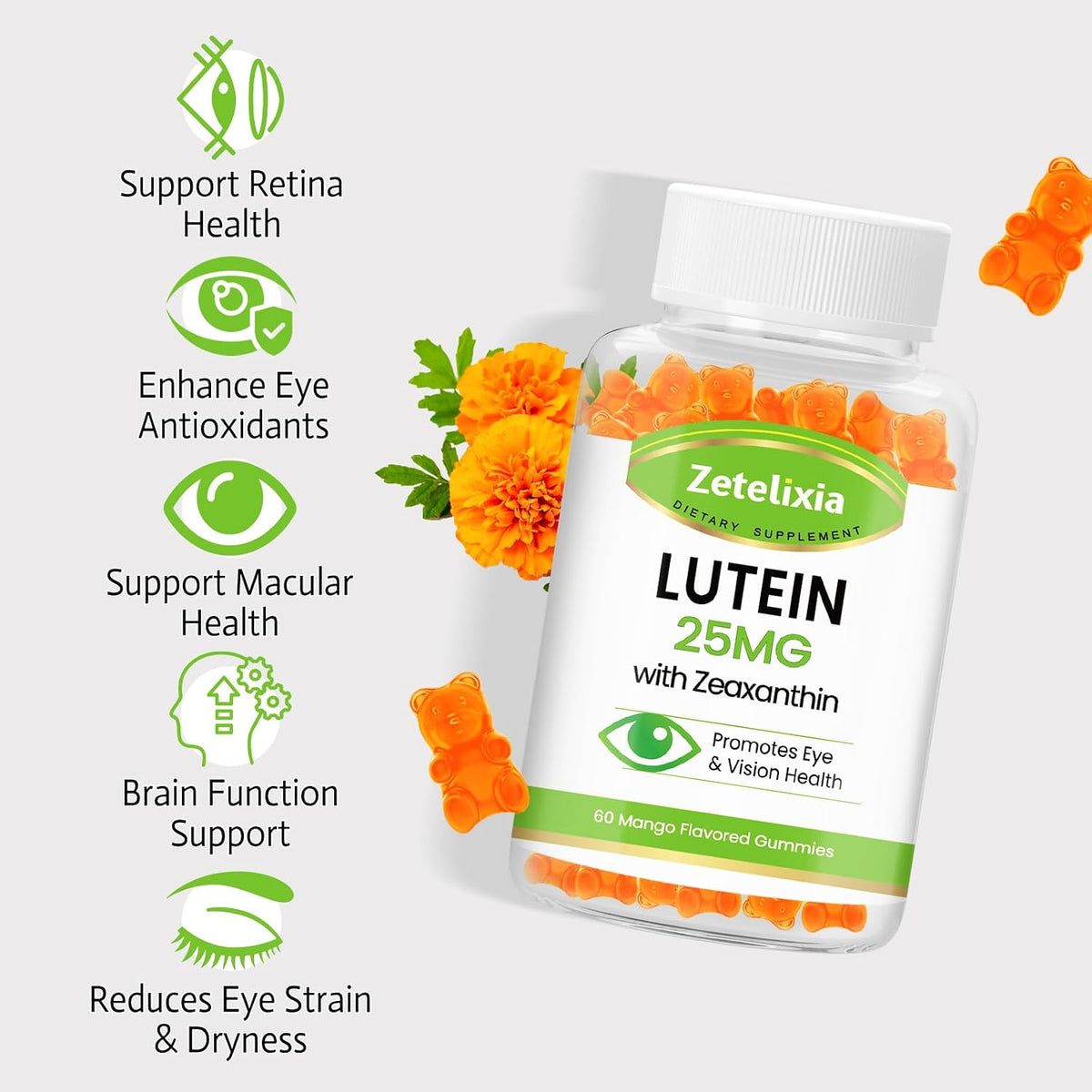 Lutein Gummies 25mg - Eye Vitamins Lutein & Zeaxanthin Eye Health Supplements for Adults,Sugar Free Eye Health Gummies Supplement - Support Vision,Macular,Blue Light Filtering (120 Count)