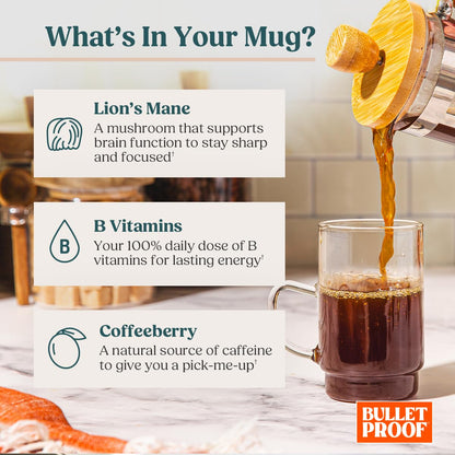 Bulletproof The High Achiever Ground Mushroom Coffee, 10oz (Pack of 3), High Caffeine with Lion's Mane, B Vitamins and Adaptogens for Energy & Focus, Medium-Dark Roast and Bulletproof Original Creamer