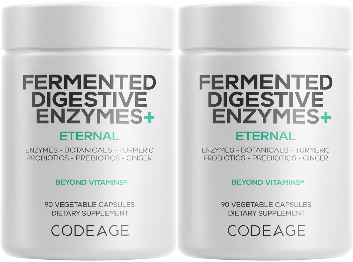 Codeage Fermented Digestive Enzymes Supplement 3-Month Supply - 14 Digestive Enzymes, Probiotics, Prebiotics, Fermented Botanicals, Plant-Based Multi Pancreatic Enzymes - 1 Capsule a Day - 90 Capsules