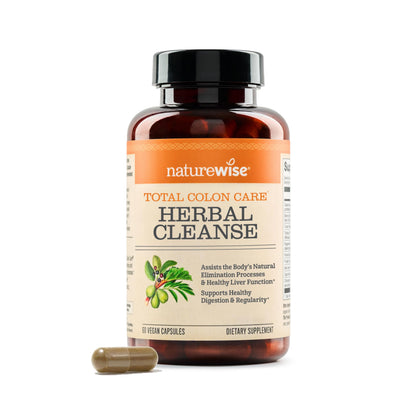 Naturewise Total Colon Care Herbal Cleanse - With Prebiotics, Botanicals, & Antioxidants - for Regular Bowel Movement, Digestion, Gut Health - Vegan, Gluten-Free