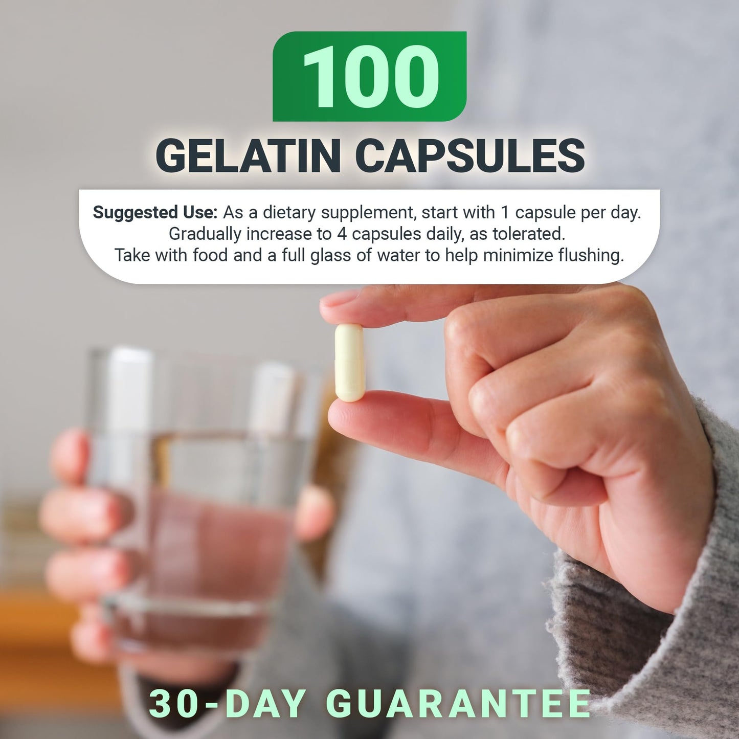 Dr. Berg Highly-Potent Niacin 500 mg – Now Only 125 mg per Capsule for Niacin Flush Tolerance Building – Gradually Increase to 500mg a Day – Vitamin B3 for Heart