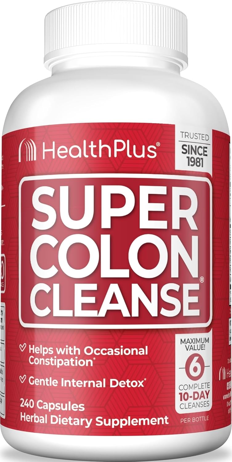 Health Plus Super Colon Cleanse Detox Capsules, 60 Day Supply, 240 Ct | Capsules with senna and psyllium husk, 120 servings; may support occasional constipation relief and gentle gut cleansing