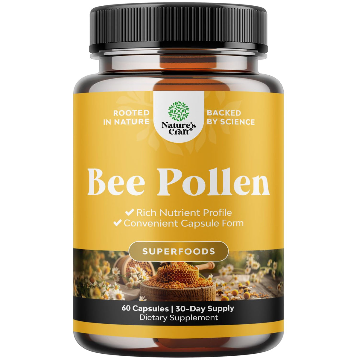 Bee Pollen Pills for Breast Growth 60 Ct - Bee Pollen Supplement 1000mg Serving with Naturally Occurring B Vitamins Minerals & Enzymes - Breast Support Supplement - Vegetarian Non-GMO & Gluten Free