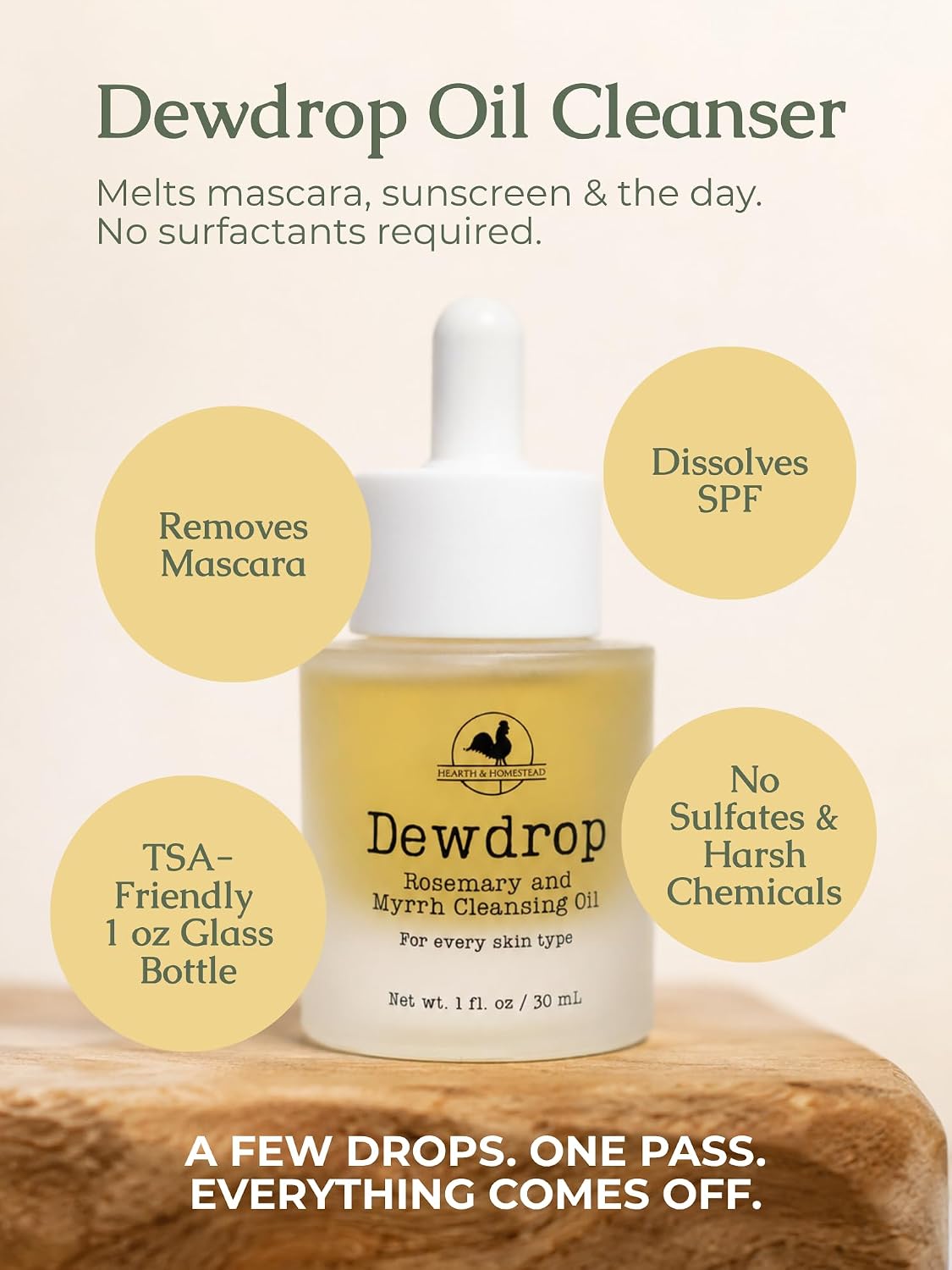 Hearth & Homestead Dewdrop Oil Cleanser - Gentle Makeup Remover, 1oz