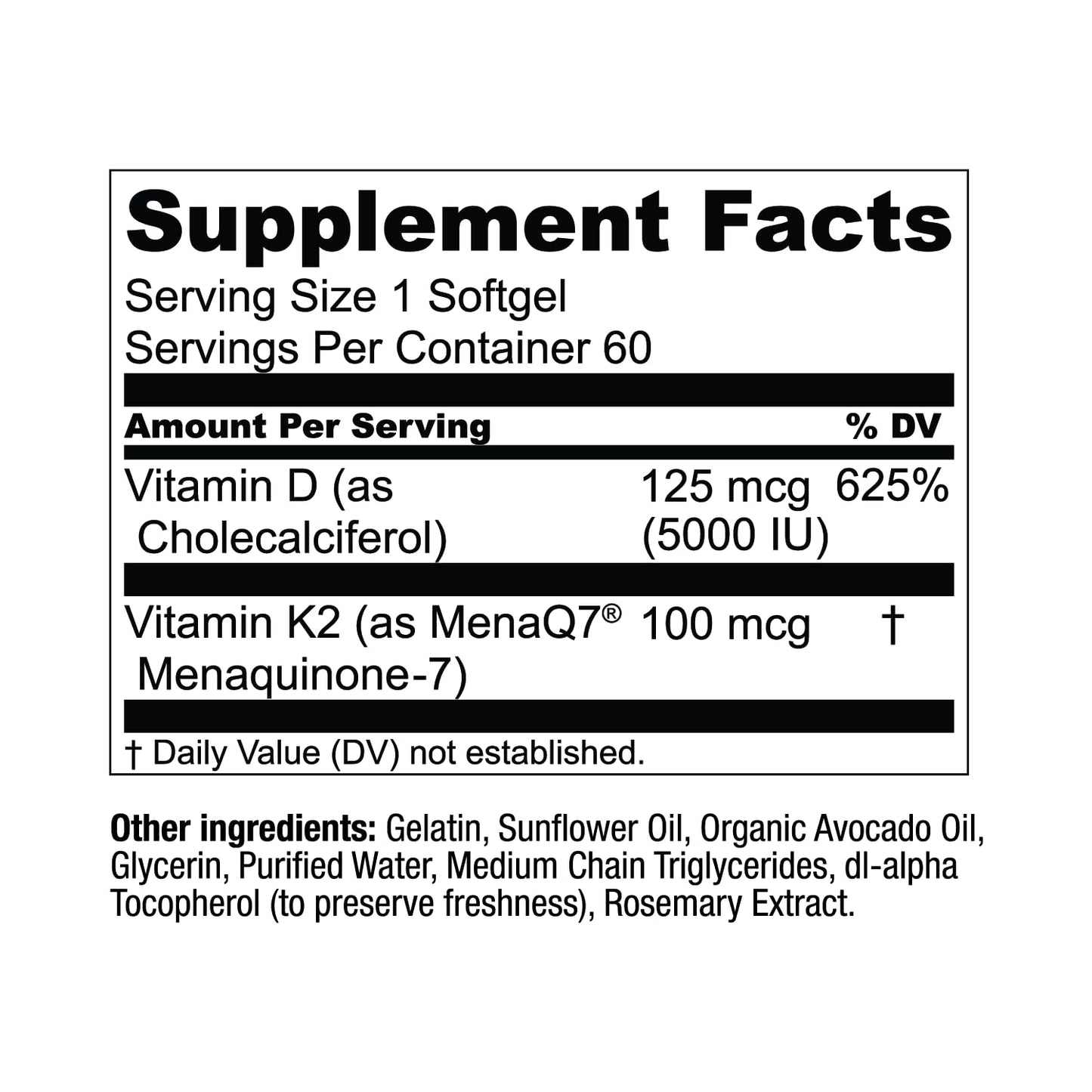 Live Conscious Vitamin K2 MK7 with D3 Supplement | Bone & Heart Health Support - Patented Vitamin K & Vitamin D3 5000 IU - 60 Softgels