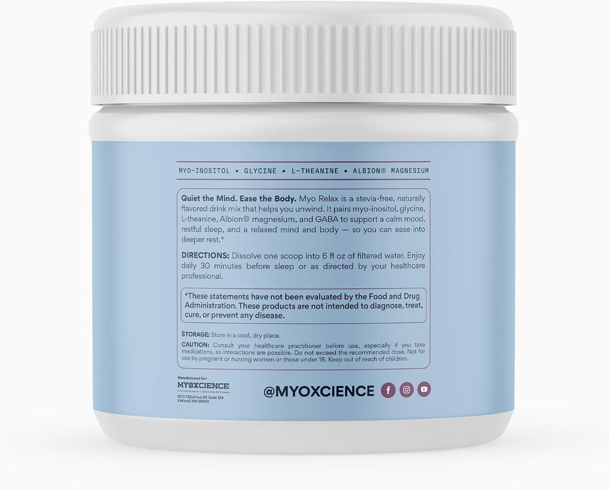 MYOXCIENCE Myo Relax & Calm | Myo-Inositol, L-Theanine, Taurine, Magnesium & GABA | Supports Sleep, Neurotransmitter & Hormone Support (Berry Flavor) (60 Servings)