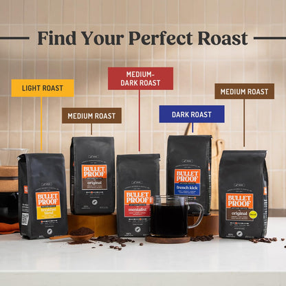 Bulletproof Original Medium Roast Ground Coffee 12 Ounces and Original Medium Roast Ground Decaf 12 Ounces Bundle, 100% Arabica Coffee, Clean Coffee Tested for Toxins, Sustainably Sourced