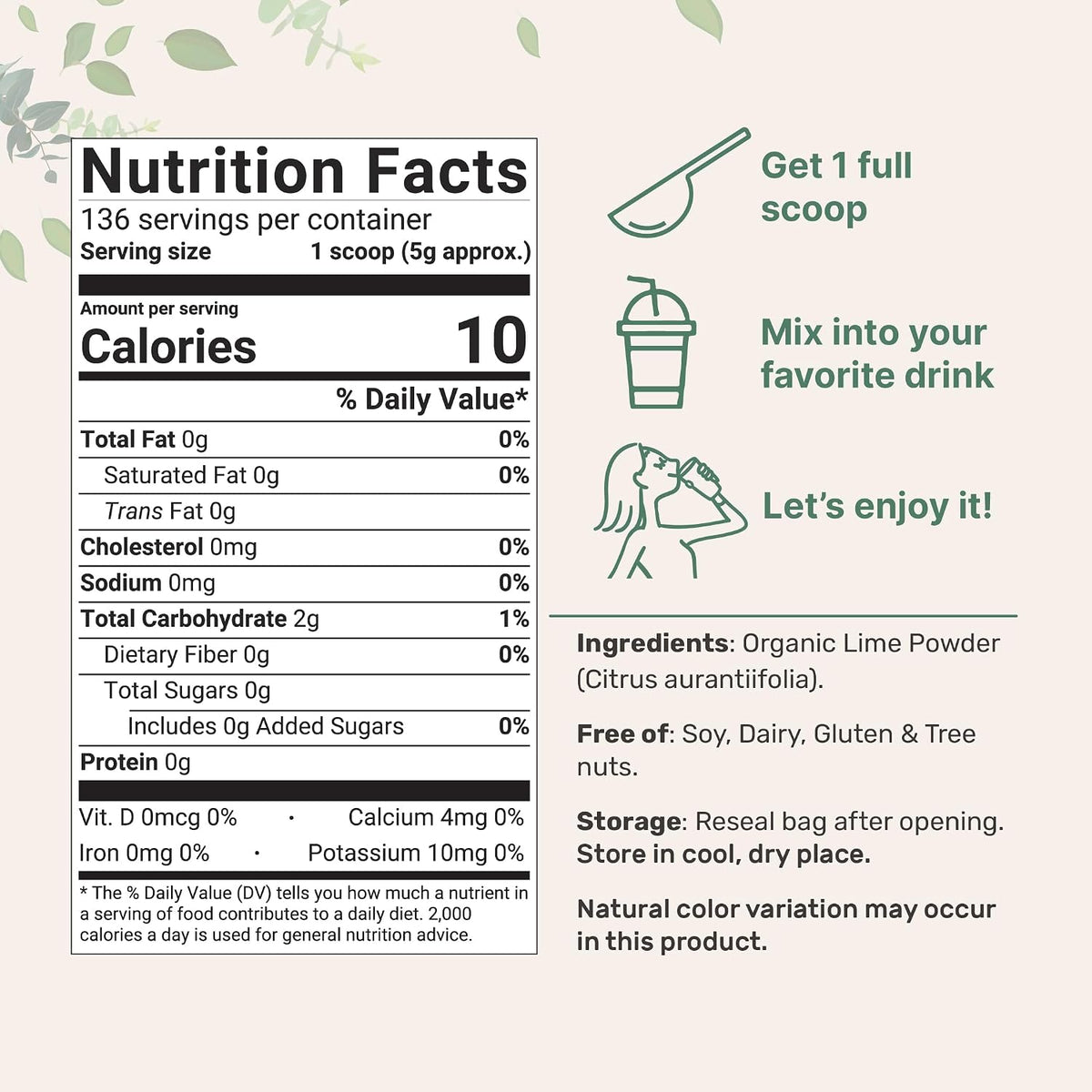 Organic Freeze-Dried Lime Powder, 1.5lbs | Raw Lime Juice Flavor, Sugar Free Drink Mix, Rich in Vitamin C | Water Flavor Enhancer, Great for Beverages & Smoothies | Additive Free, Non-GMO