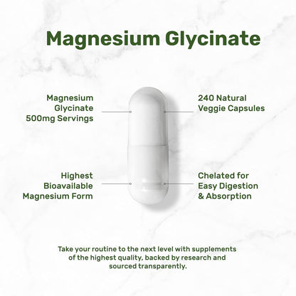 Deal Supplement Magnesium Glycinate 500mg Per Serving, 240 Veggie Capsules | 100% Chelated Magnesium Glycinate, Essential Mineral Supplement for Women & Men. Non-GMO, Gluten Free.