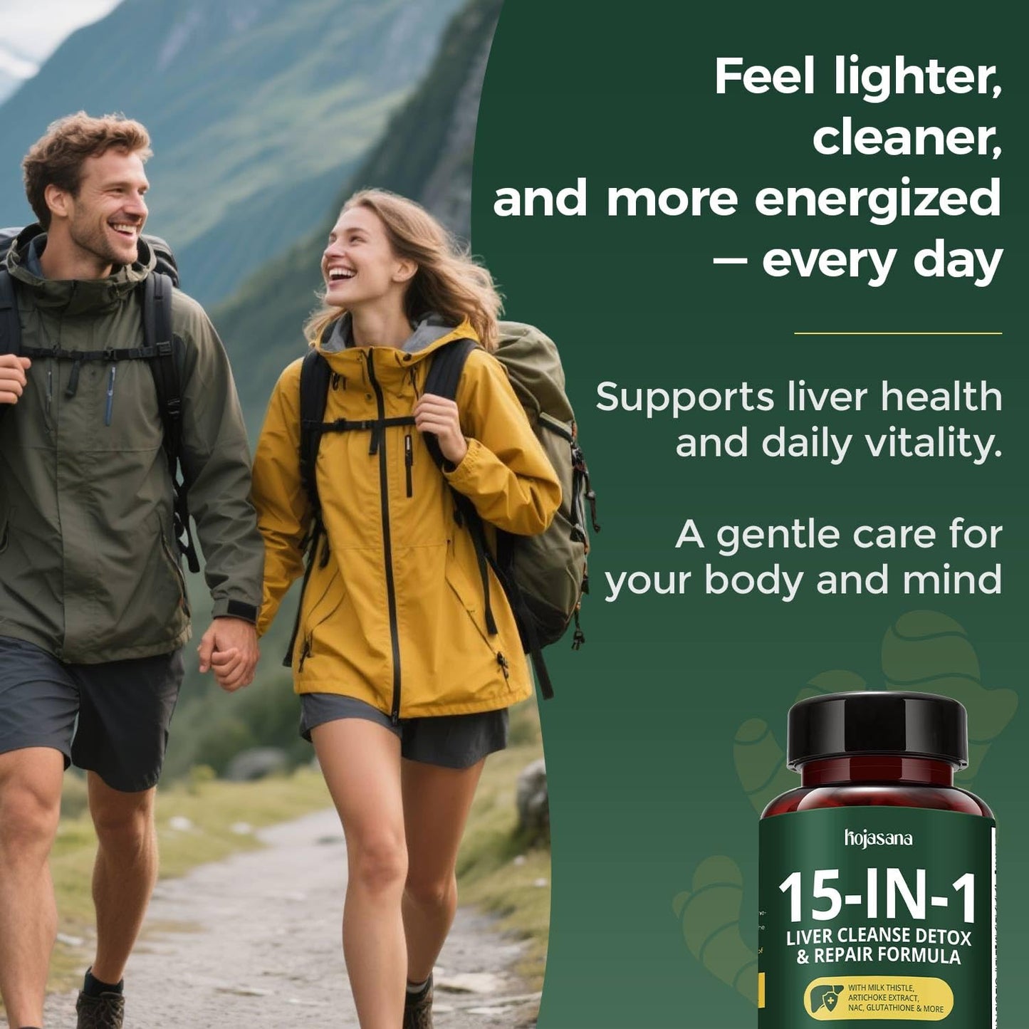 HojaSana Milk Thistle Liver Support - 80% Silymarin, 15-in-1 Formula with Glutathione, NAC, Turmeric, Artichoke and Reishi - Antioxidant, Metabolism