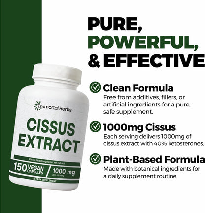 Cissus Quadrangularis Supplement 1000mg, 150 Pills, Pure Extract Powder with 40% Ketosterones, Non-GMO and Gluten-Free Cissus Extract Capsules for Men and Women