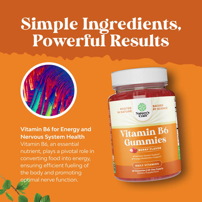 Potent Vitamin B6 Gummies for Adults - Potent Vitamin B Complex Supplements for Men & Women for Nervous System Support Mood & Immune System - Vegan Pyridoxine Chews for Energy & Metabolism - 30 Count