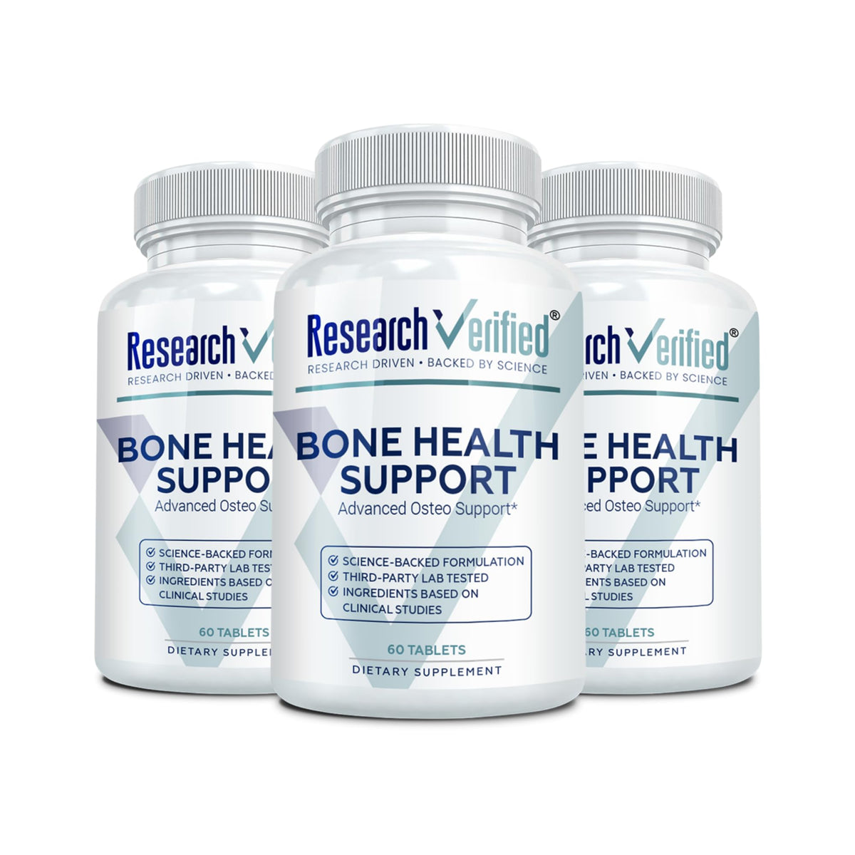 Research Verified Bone Health Support - Rebuild Bone Mass - Triple Calcium Complex, Vitamin D3, Vitamin K2, Soy Isoflavones, BioPerine - 60 Tablets - 1 Month Supply