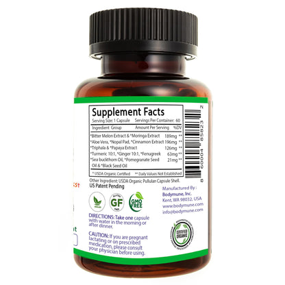 Bodymune Blood Sugar Blend – Organic Blood Sugar Support Supplement – with Bitter Melon Capsules, Moringa, & Black Seed Oil – 66 Capsules