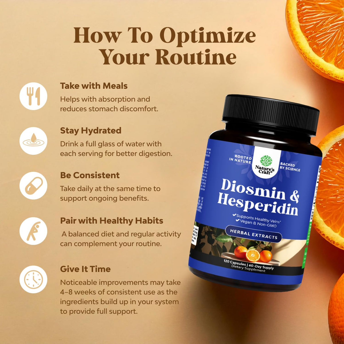 Diosmin Hesperidin 1000mg Complex for Adults - Bitter Orange Supplement for Varicose Veins Support, Leg & Feet Blood Health - Diosmin & Hesperidin Supplements from Citrus Aurantium - 60 Count