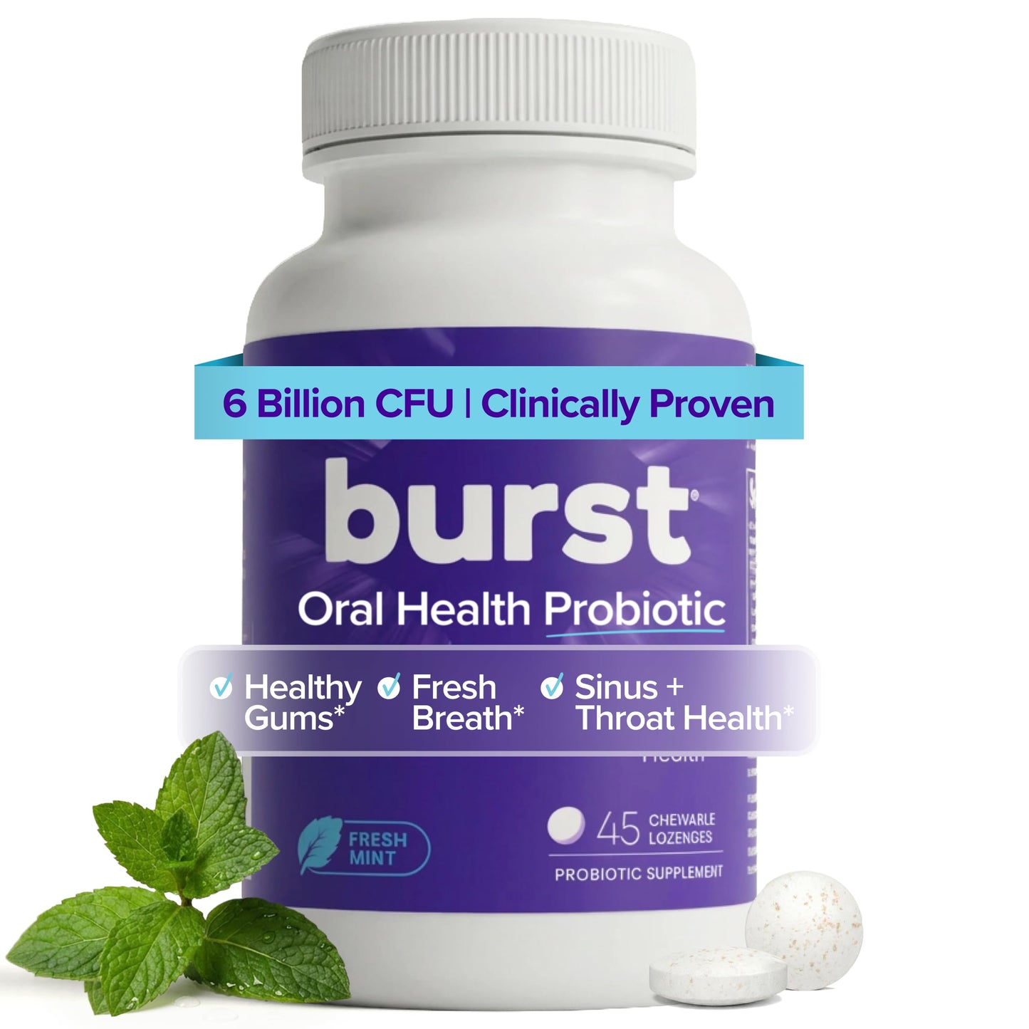 Burst Dental Probiotics (45 Count) | Oral Probiotics for Teeth and Gums | Immune System & Sinus Support | Promotes Upper Respiratory & Oral Health | Bad Breath