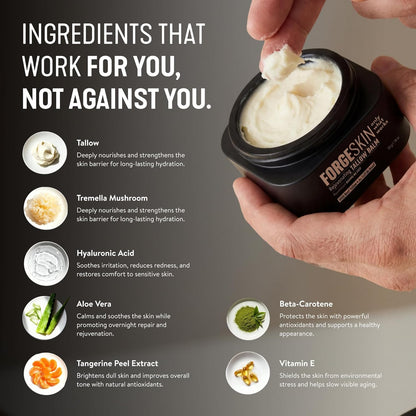 Forge Skin® Men's Anti-Aging Face Care Routine | Beef Tallow Balm Moisturizer + Nourishing Cleanser Exfoliating Face Wash + Hydration Wrinkle Defense Serum + Mineral Tallow Sunscreen SPF 30