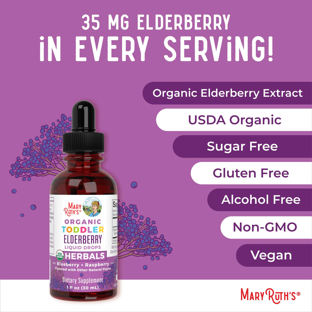MARYRUTH'S Elderberry Liquid Drops for Adults & Kids | Immune Support | Antioxidant | 150mg Elderberry Extract | USDA Organic | CLP Purity Award | Sugar Free | Vegan | Non-GMO | Gluten Free | 1 oz