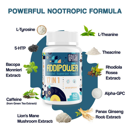 17-in-1 Brain Supplement for Memory and Focus | Nootropic Brain Supplement for Mental Clarity, Concentration, Alertness | Natural Nootropics with Herbal Extracts,