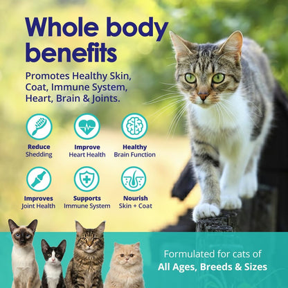 Premium Omega 3 Fish Oil for Cats - Wild Alaskan Salmon Oil Supplement for Skin and Coat - Liquid Cat Supplement for Shedding Control & Cat Dandruff