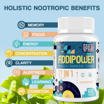 17-in-1 Brain Supplement for Memory and Focus | Nootropic Brain Supplement for Mental Clarity, Concentration, Alertness | Natural Nootropics with Herbal Extracts,
