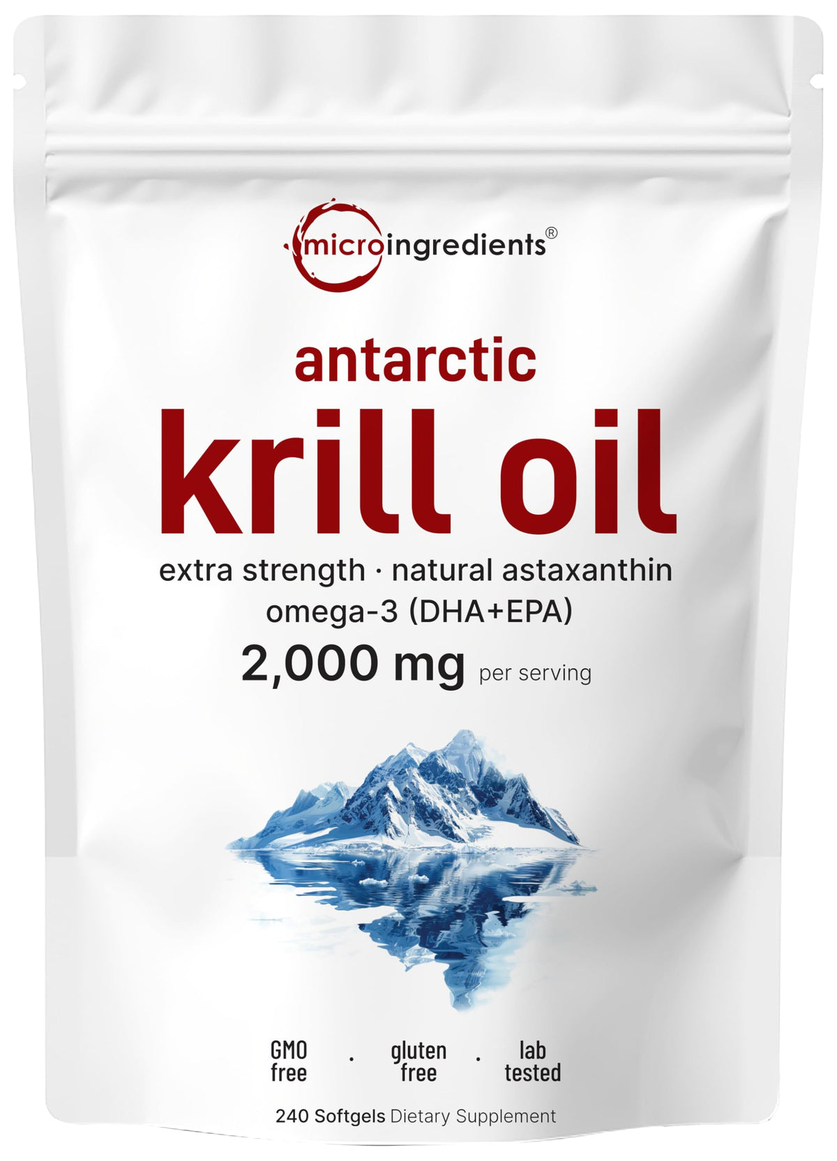 Micro Ingredients Antarctic Krill Oil Supplement 2,000mg Per Serving, 240 Softgels | Omega-3 EPA & DHA with Phospholipids & Natural Astaxanthin | No Fishy Aftertaste | Non-GMO, Gluten Free