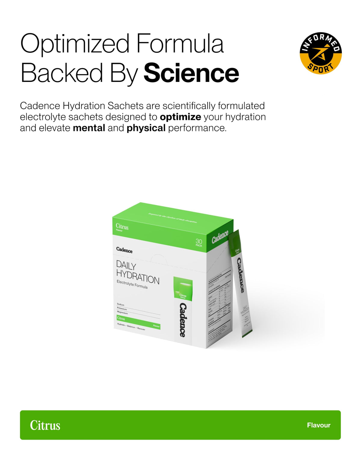 Cadence Sachets Core Melonberry - Carton (5g x 30) Science-Backed Hydration | Electrolyte Formula + Caffeine | Vegan, Keto & Paleo Friendly | Sodium, Potassium & Magnesium for Performance & Recovery