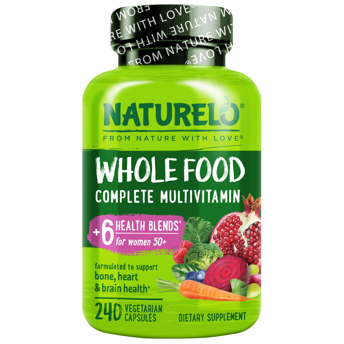 NATURELO Whole Food Multivitamin for Women 50+ (Iron Free) with Vitamins, Minerals, & Organic Extracts - Supplement for Post Menopausal Women Over 50 - No GMO - 120 Vegan Capsules