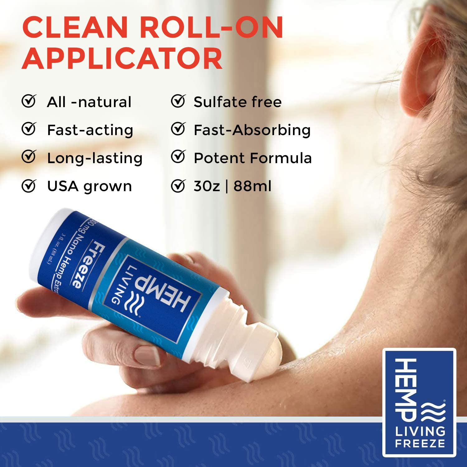 HEMP LIVING Freeze Nano Hemp Extract Roll On, Cold Therapy, Roll On for Muscles and Joint Strain, 3 oz Roll on Bottle (750 mg) HEMP LIVINGBuy Supplements Australia