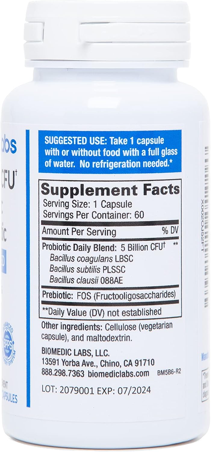Probiotic Rx: 5 Billion CFU – Probiotic + Prebiotic - Spore-Based – 60-Day Supply - SBO - Supports Immune & Gut Health - Soil-Based Organisms - No Refrigeration Required