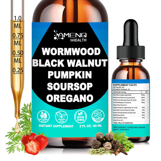 Wormwood Black Walnut Clove Cleanse for Humans Liquid Drops, Gut Cleanse & Digestive Supplement W/Clove, Oregano, Soursop & Pumpkin for Elimination Detox
