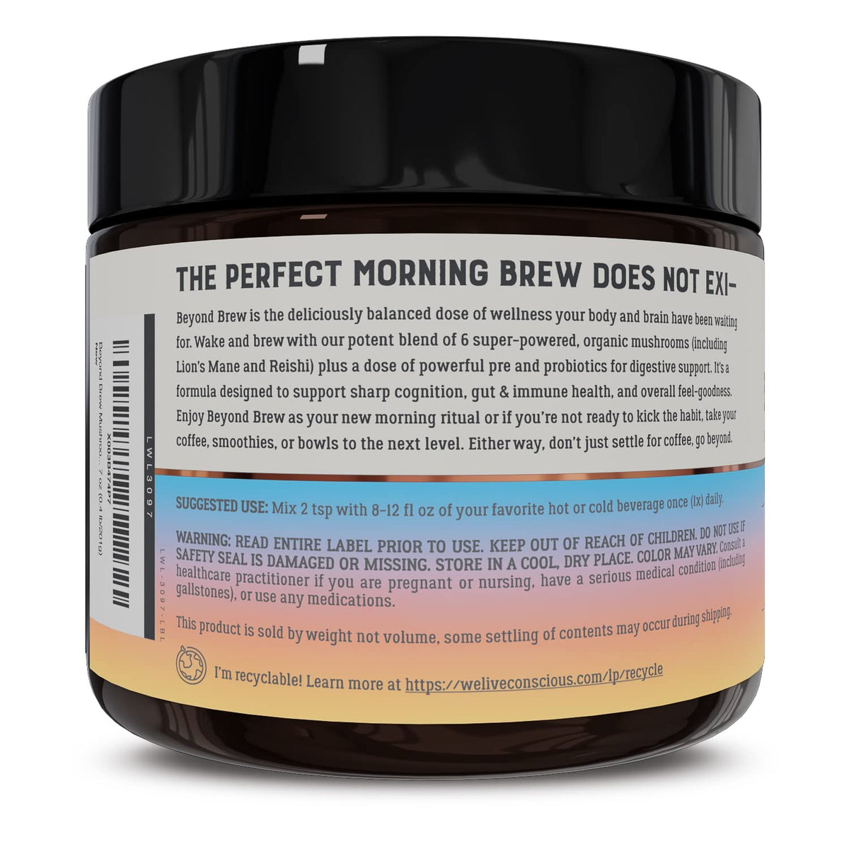 Live Conscious Beyond Brew - Coffee Alternative - Low Caffeine - Mushroom Complex w/Lion’s Mane, Reishi, Cordyceps & Chaga for Sustained Focus, Energy & Immunity - w/Prebiotics & Probiotics - 30