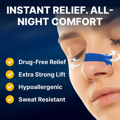 Wellamoon Nose Strips for Breathing (30 Ct) - Breathe Easy & Right Nasal Strips for Snoring & Sleeping - Oil & Sweat Proof Adhesive Snoring Solution- Improves Oxygen Intake, Sleep & Reduces Snoring