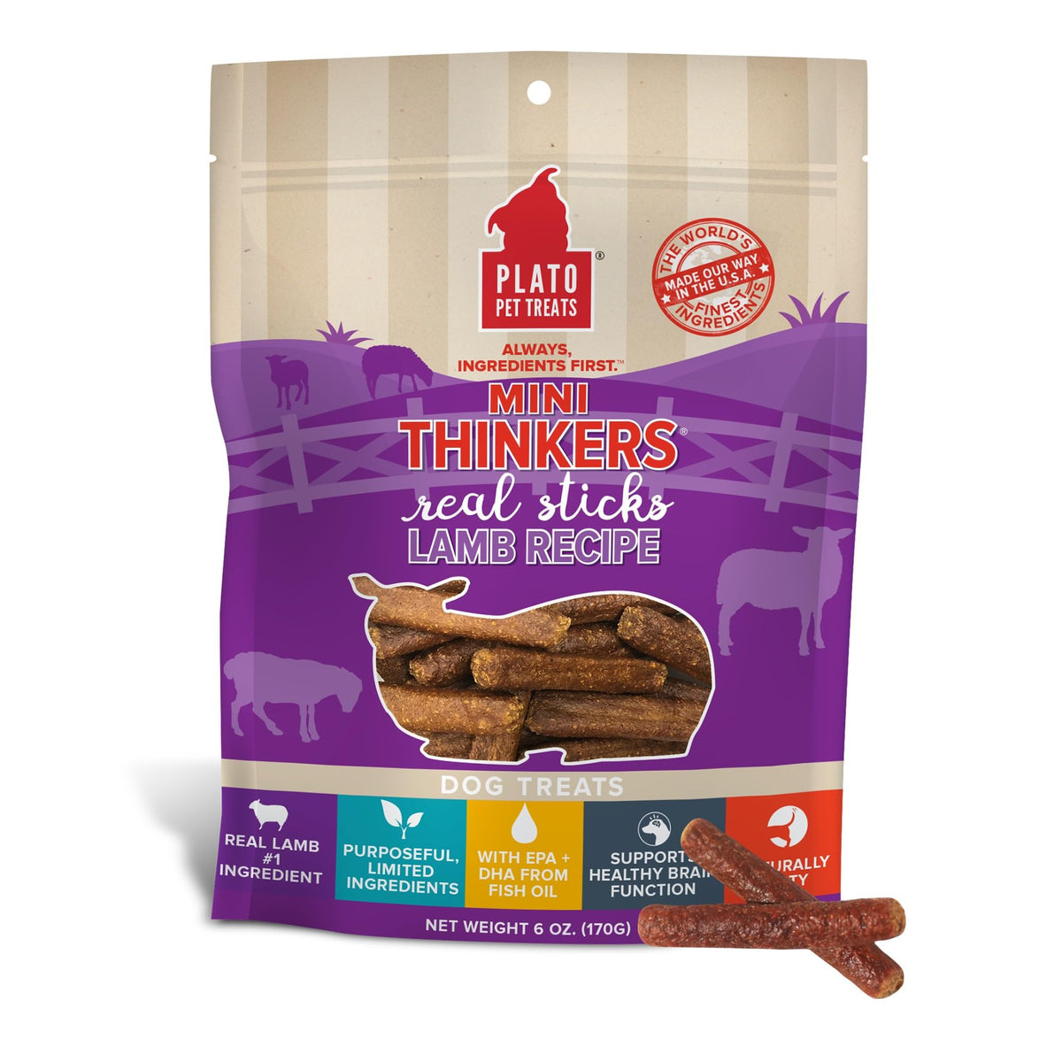 Plato Meat Sticks Salmon Dog Treats, Air-Dried High-Protein Soft Chews with Omega Fish Oil (EPA & DHA), 10 oz