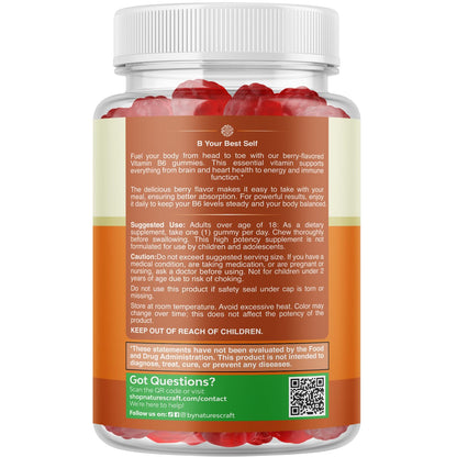 Potent Vitamin B6 Gummies for Adults - Potent Vitamin B Complex Supplements for Men & Women for Nervous System Support Mood & Immune System - Vegan Pyridoxine Chews for Energy & Metabolism - 30 Count
